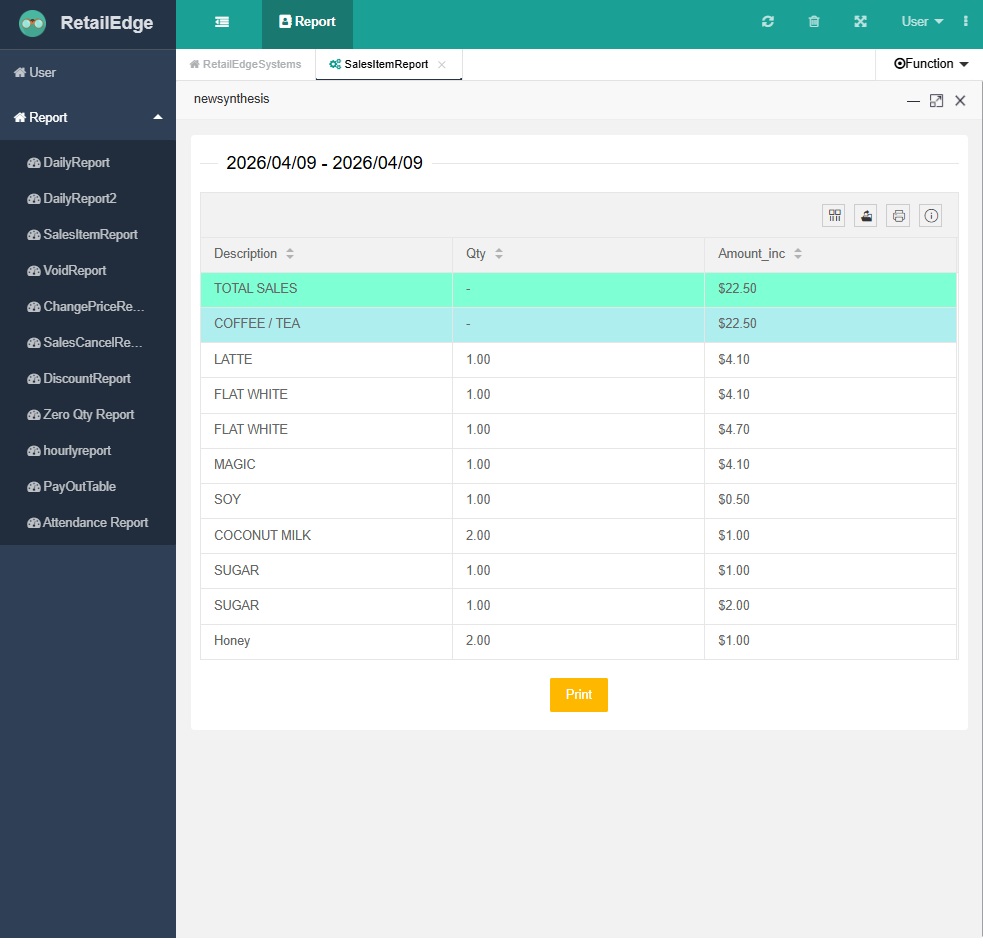 Mobile POS item report view